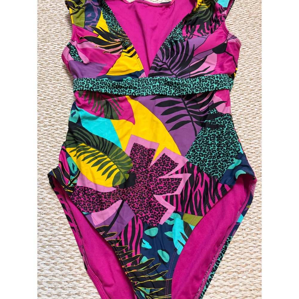 Bleu rod beattie animal party Print V-Neck Cap Sleeve One Piece Swimsuit size 10 - Picture 4 of 9